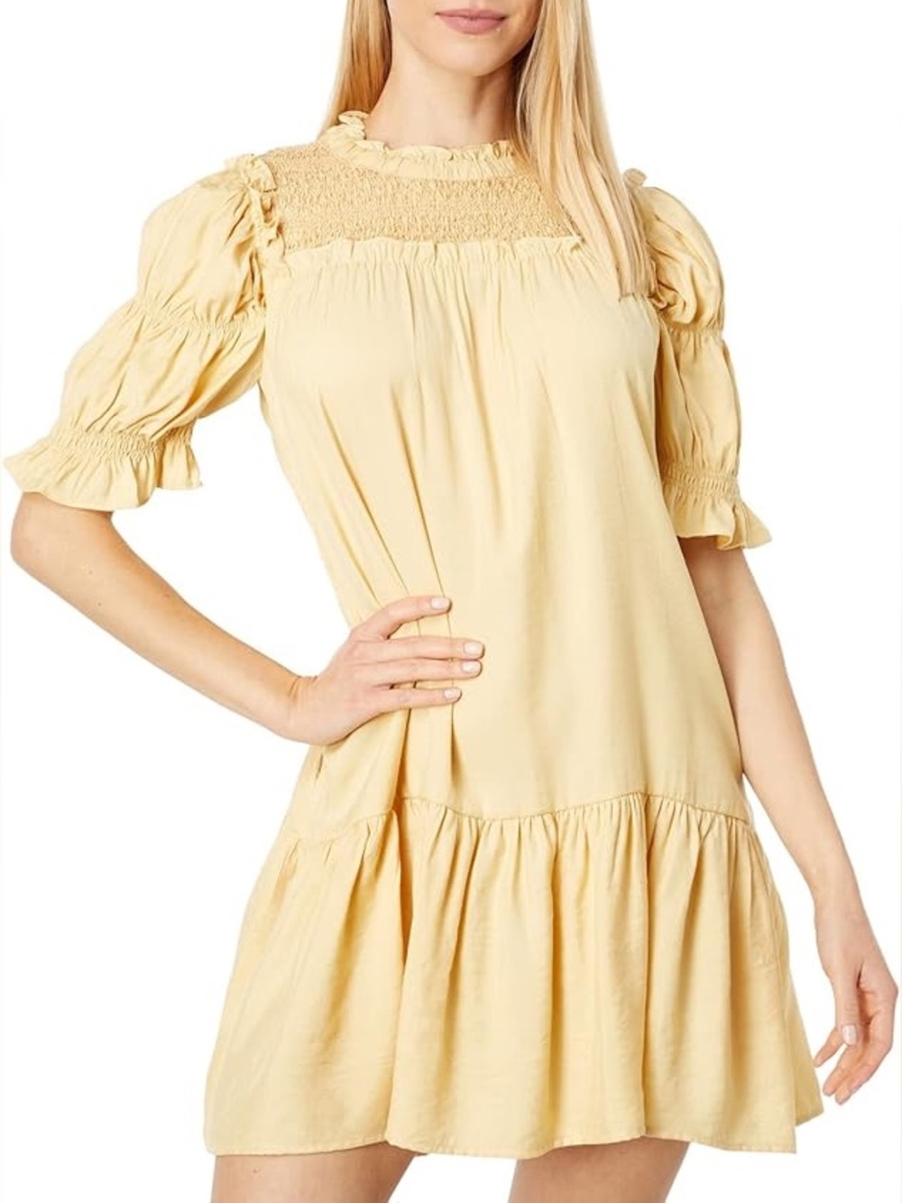 Moon River Smocked High Neck Short Dress Yellow